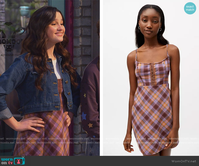 Urban Outfitters Keya Plaid Hook & Eye Mini Dress worn by Lex (Jules LeBlanc) on Side Hustle
