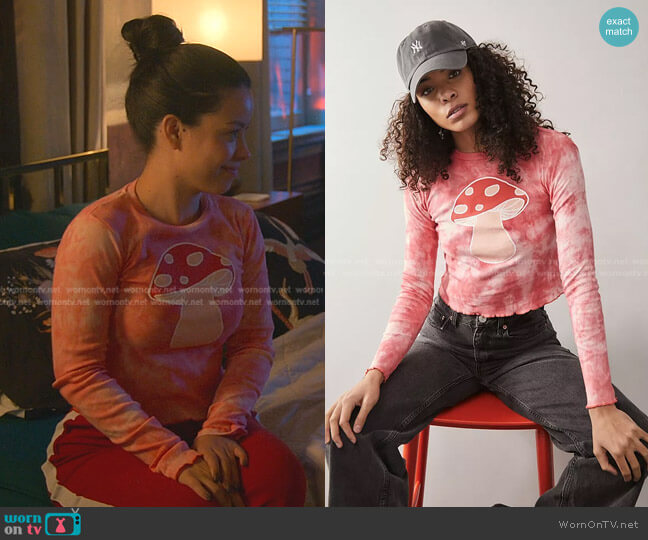 Urban Outfitters Long Sleeve Mushroom Tie-Dye T-Shirt worn by Mariana Foster (Cierra Ramirez) on Good Trouble