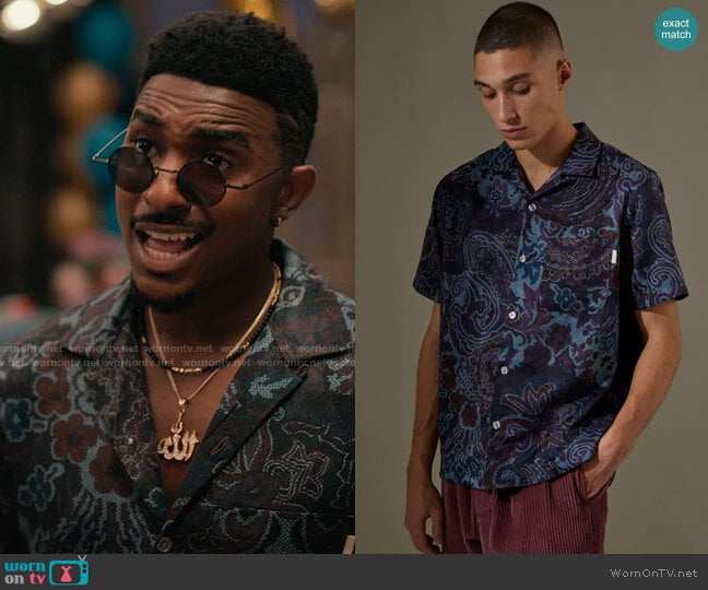 Urban Outfitters Satin Paisley Party Shirt in Sapphire worn by Jazz (Jordan L. Jones) on Bel-Air