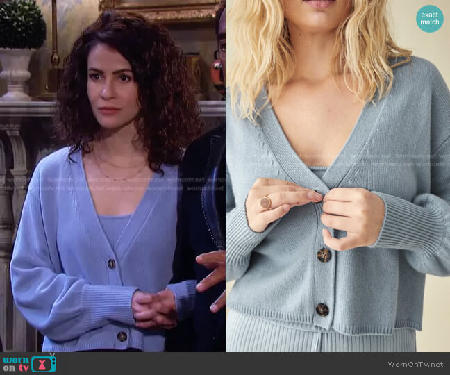 Reformation Varenne Cashmere Tank And Cardi Set worn by Sarah Horton (Linsey Godfrey) on Days of our Lives