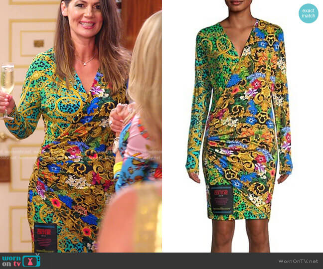 Versace Jeans Couture Mix-Print Faux-Wrap Bodycon Dress worn by Julia Lemigova (Julia Lemigova) on The Real Housewives of Miami