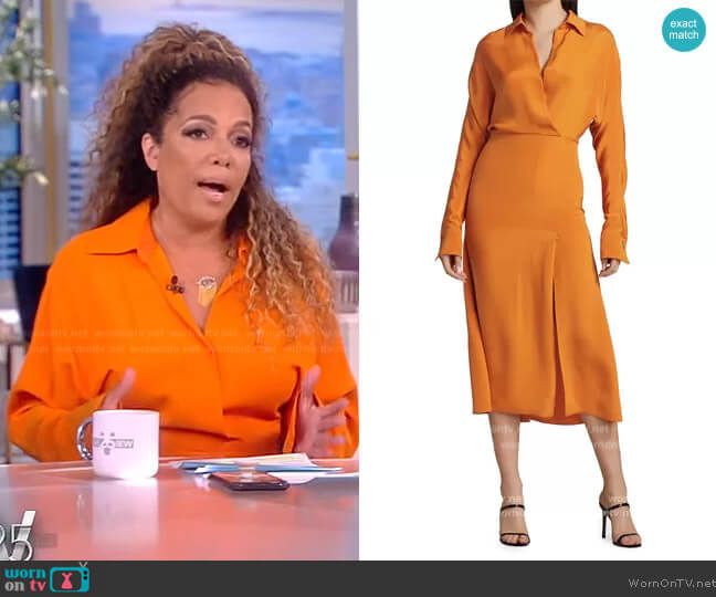 Victoria Beckham Silk Wrap Front Midi Shirt Dress worn by Sunny Hostin on The View