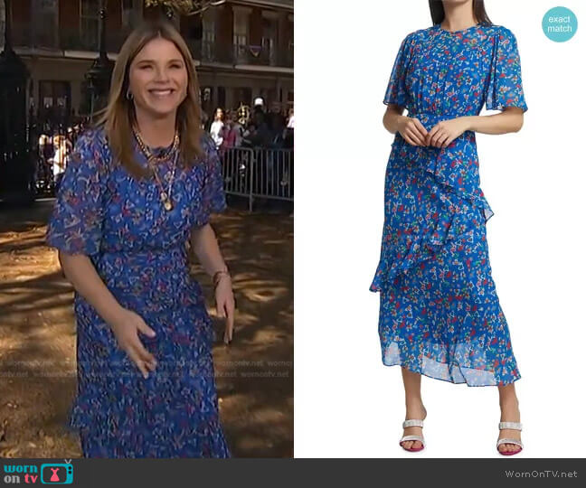 Saloni Vida Floral-Print Silk Georgette Midi Dress worn by Jenna Bush Hager on Today