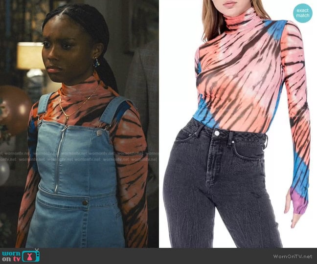 AFRM Zadie Semi Sheer Mesh Turtleneck worn by Naomi McDuffie (Kaci Walfall) on Naomi