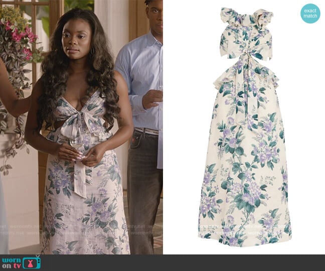 Zimmermann Cassia ruffle midi dress worn by August King (Ebonee Noel) on The Kings of Napa