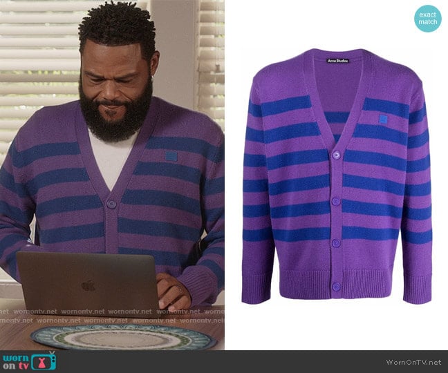 Acne Studios V-neck striped cardigan worn by Andre Johnson (Anthony Anderson) on Black-ish