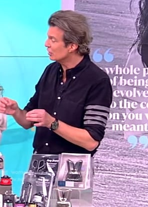 Adam Glassman’s black stripe sleeve shirt on The View