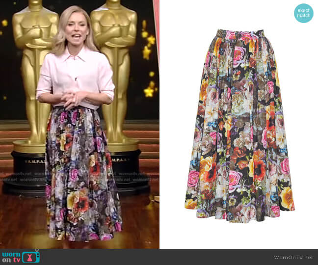 Adam Lippes Button Down A Line Skirt worn by Kelly Ripa on Live with Kelly and Mark