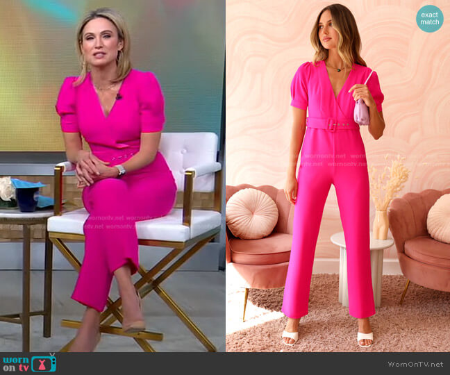 Adelyn Rae Kori Crepe Belted Jumpsuit worn by Amy Robach on Good Morning America
