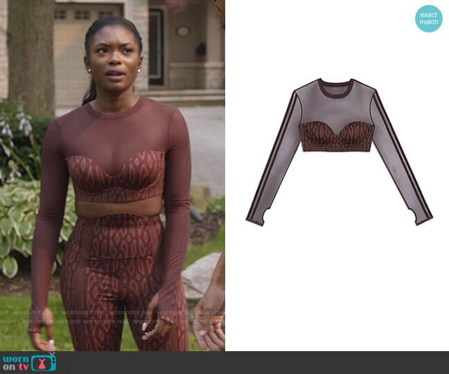 Adidas Ivy Park Monogram Crop Top worn by August King (Ebonee Noel) on The Kings of Napa