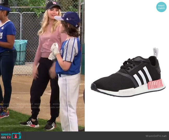 Adidas NMD_r1 Sneakers in Black/White/Hazy Rose worn by Gemma (Beth Behrs) on The Neighborhood