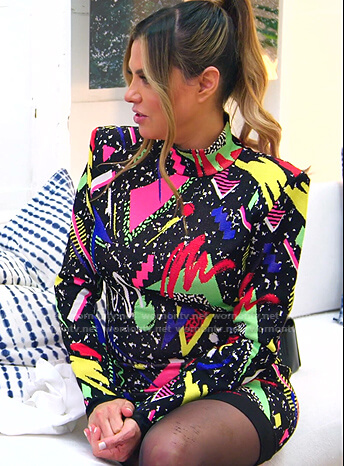 Adriana’s abstract print mock neck dress on The Real Housewives of Miami