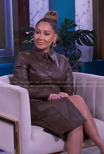 Adrienne’s brown leather shirtdress on The Real