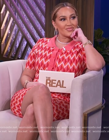 Adrienne’s red geometric print polo dress on The Real
