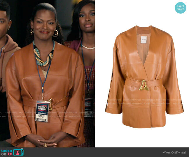 Aeron Bocon Belted Leather coat worn by Vivian Banks (Cassandra Freeman) on Bel-Air
