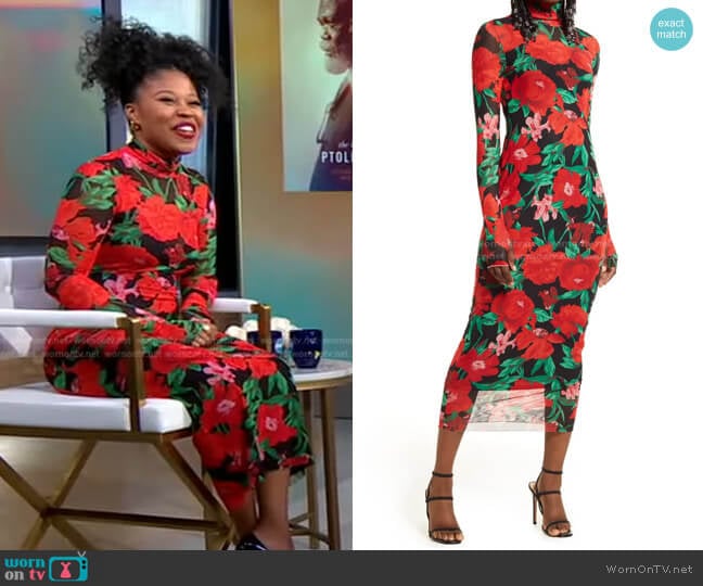 AFRM Shailene Mesh Long Sleeve Midi Dress in Rouge Garden