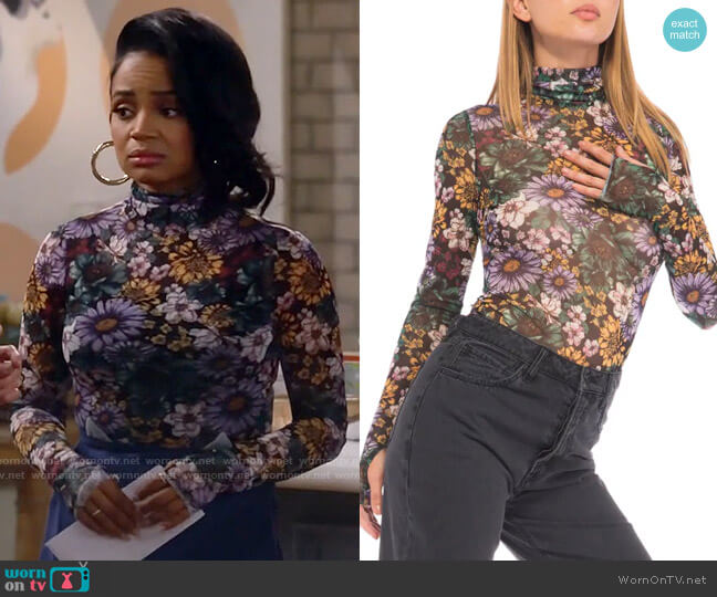 AFRM Zadie Top in Botanical Garden worn by Randi (Kyla Pratt) on Call Me Kat