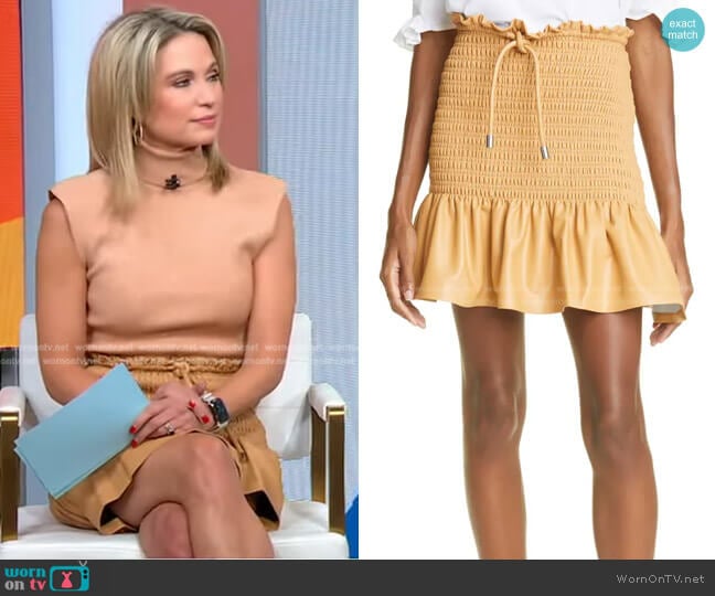 A.L.C. Jenny Smocked Miniskirt worn by Amy Robach on Good Morning America