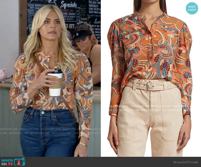 A.L.C. Marci Top in Clay Combo worn by Amy (Eliza Coupe) on Pivoting