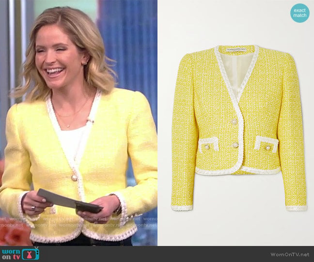Alessandra Rich Embroidered sequin-embellished tweed jacket worn by Sara Haines on The View