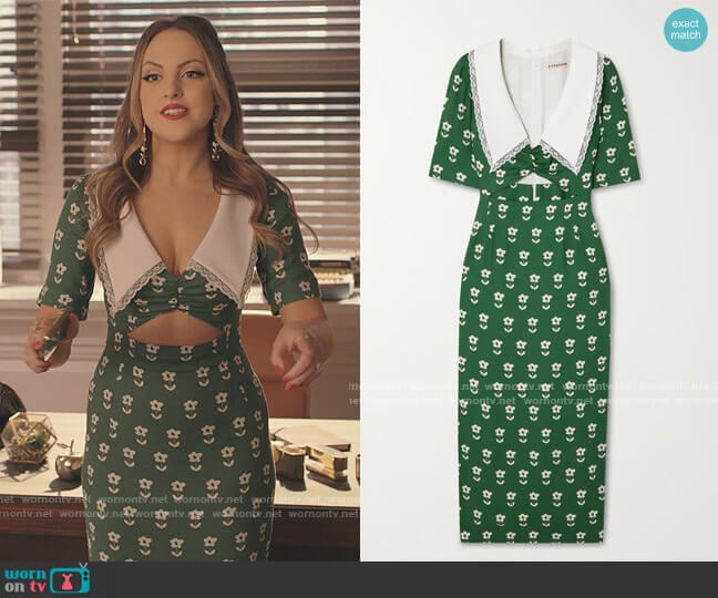 Alexa Chung Lace Trimmed Midi Cutout Dress worn by Fallon Carrington (Elizabeth Gillies) on Dynasty