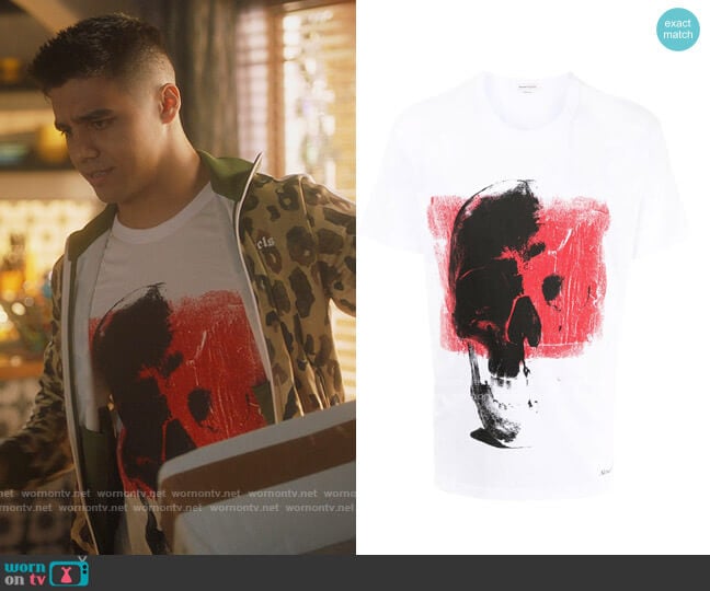 Alexander McQueen Punk Skull oversized T-shirt worn by Vivek Shah (Jordan Buhat) on Grown-ish