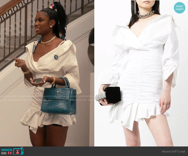 Alexander Wang Falling off-shoulder dress worn by Hilary Banks (Coco Jones) on Bel-Air