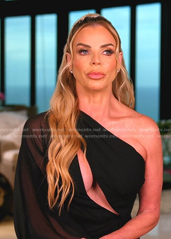 Alexia’s black one-shoulder cutout dress on The Real Housewives of Miami