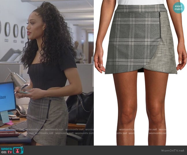 Alice + Olivia Lennon Colorblock Plaid Draped Mini Skirt worn by Olivia Baker (Samantha Logan) on All American