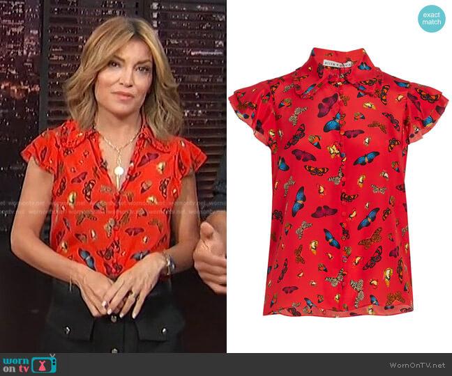 Alice + Olivia Martel Flutter-Sleeve Blouse worn by Kit Hoover on Access Hollywood