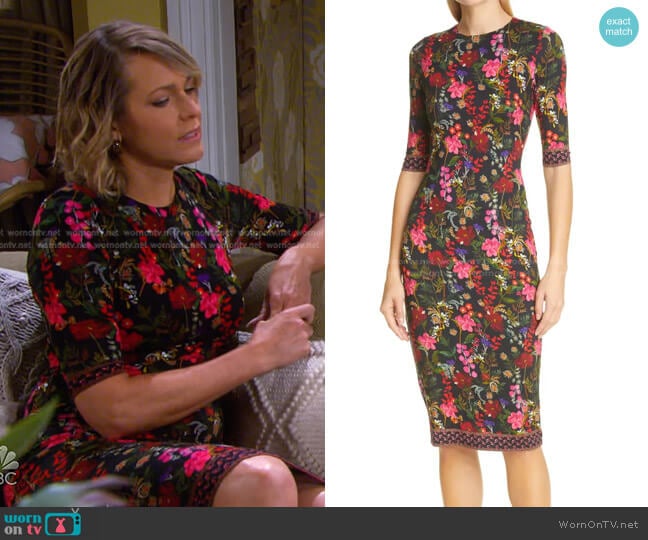 Alice + Olivia Delora Floral Fitted Dress worn by Nicole Walker (Arianne Zucker) on Days of our Lives