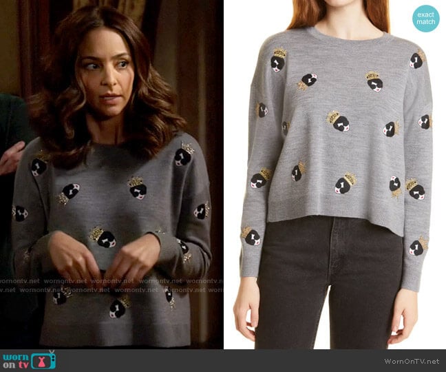 Alice + Olivia Gleeson Stace Face Sweater worn by Zari Tomaz (Tala Ashe) on Legends of Tomorrow