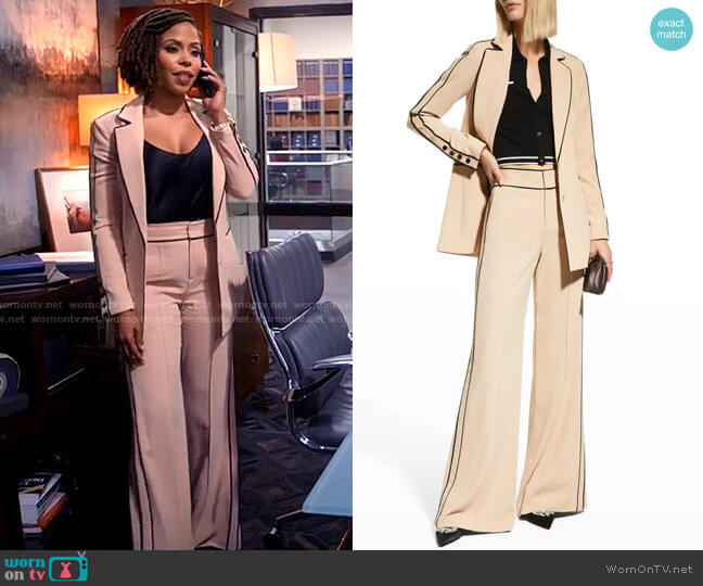 Alice + Olivia Valeria Piped Blazer worn by Andrea Barnes (Kj Smith) on Tyler Perrys Sistas