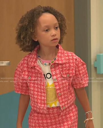 Alice’s pink houndstooth jacket and skirt on Ravens Home