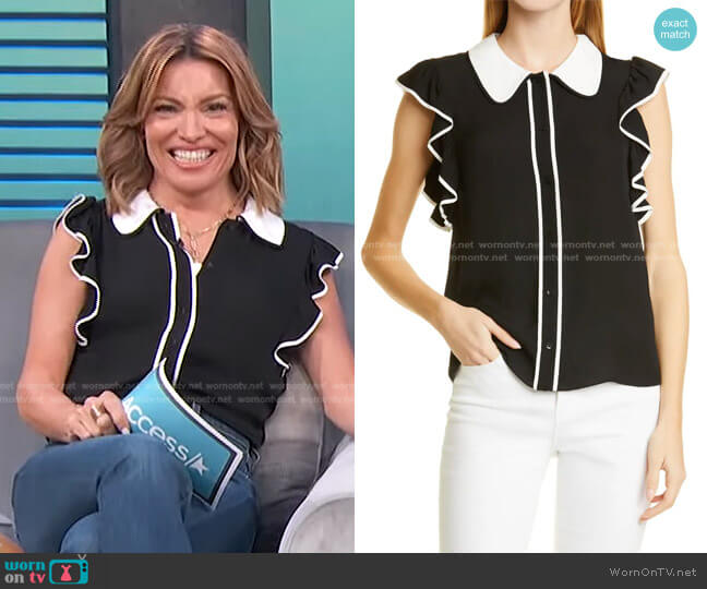 Alice + Olivia Waylen Flutter Sleeve Blouse worn by Kit Hoover on Access Hollywood