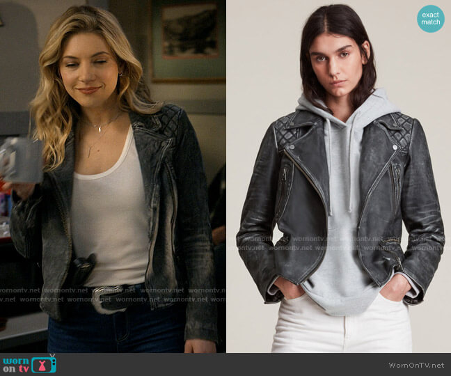 All Saints Cargo Vintage Leather Jacket worn by Jenny Hoyt (Katheryn Winnick) on Big Sky