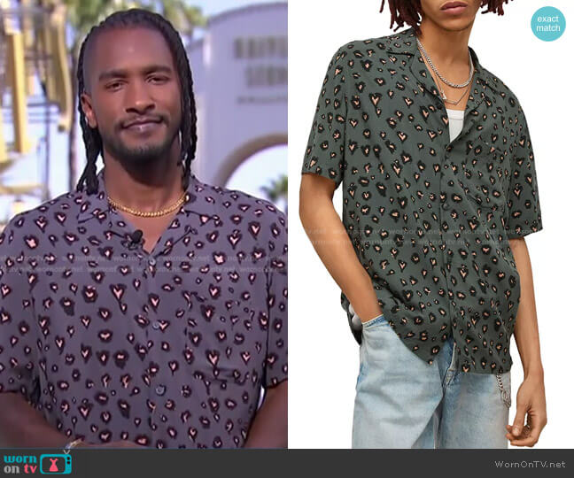 All Saints Romansu Heart Print Short Sleeve Shirt worn by Scott Evans on Access Hollywood