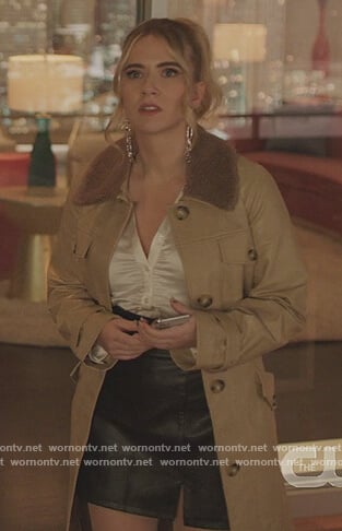 Amanda’s beige shearling coat and silk blouse on Dynasty