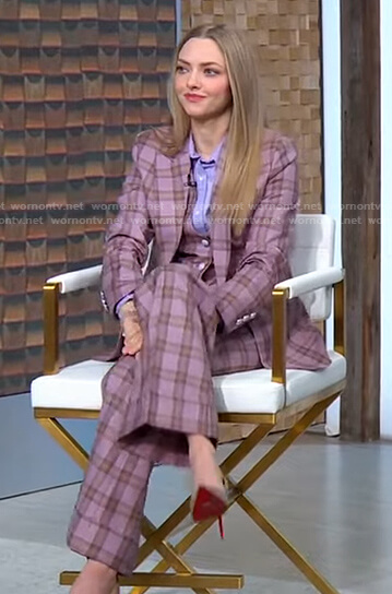 Amanda Seyfried’s pink plaid blazer and pants on Good Morning America