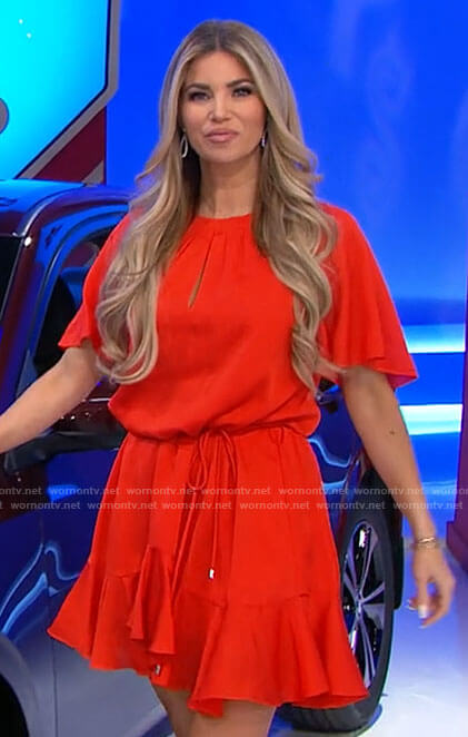 Amber’s orange tie waist dress on The Price is Right