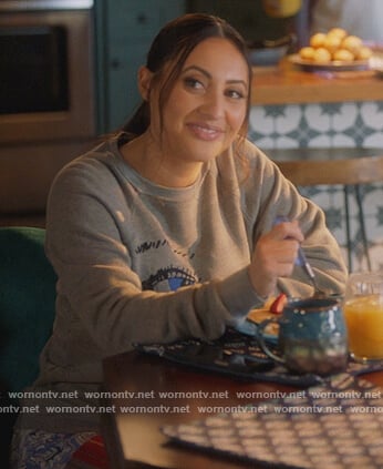 Ana’s gray eye print sweatshirt on Grown-ish
