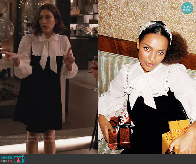 & Other Stories Neck Tie Velvet Mini Dress worn by Sarah (Caitlin McGee) on Home Economics