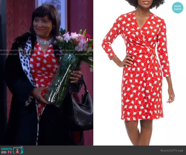 Anne Klein 3/4 Sleeve Crossover V-Neck Floral Wrap Dress worn by Paulina Price (Jackée Harry) on Days of our Lives