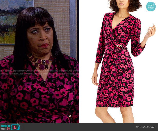 Anne Klein Printed Embellished Wrap Dress worn by Paulina Price (Jackée Harry) on Days of our Lives
