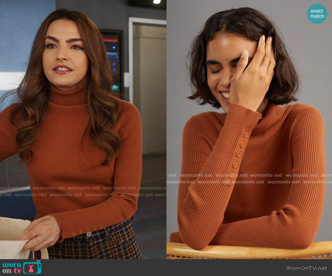 Maeve Button-Sleeve Turtleneck in Pecan worn by Allegra Garcia (Kayla Compton) on The Flash
