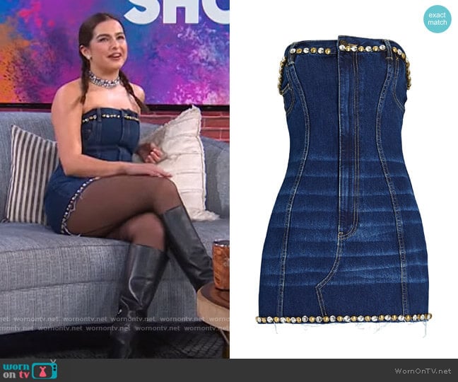 Area Strapless Crystal-Embellished Denim Mini Dress