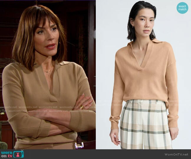Wilfred Clara Sweater in Tannin worn by Taylor Hayes (Krista Allen) on The Bold and the Beautiful