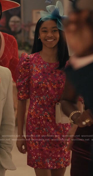 Ashley’s pink floral puff-sleeve dress on Bel-Air