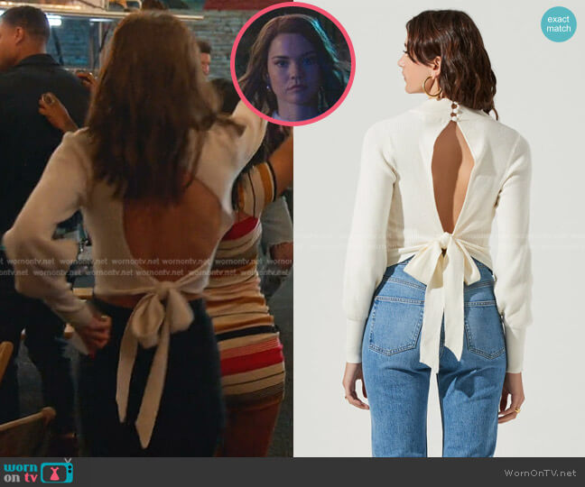 ASTR The Label Tie Back Mock Neck Sweater worn by Callie Foster (Maia Mitchell) on Good Trouble