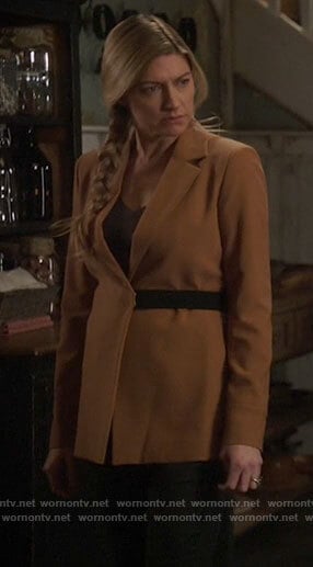 Ava’s tan blazer with black detail on Legends of Tomorrow